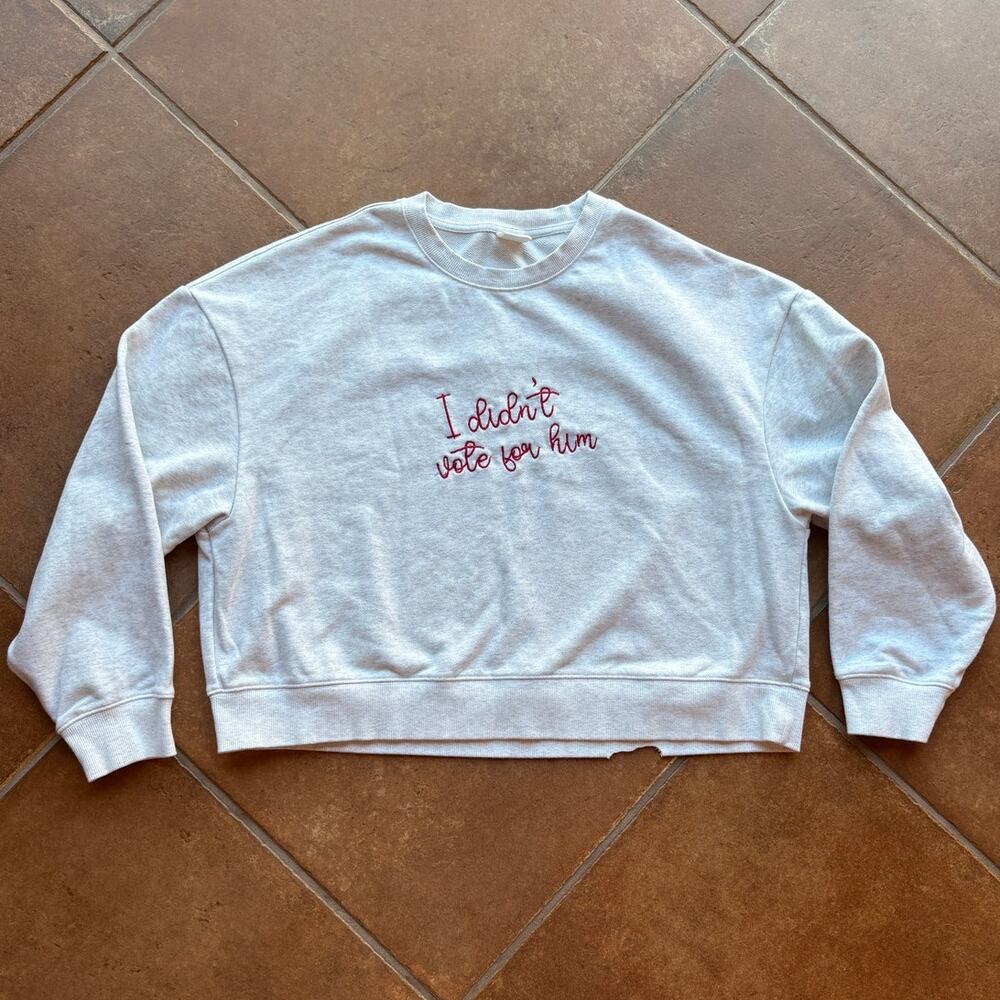 Stelle "I Didn't Vote For Him" Cropped Oversize French Terry Sweatshirt  L FLAW!